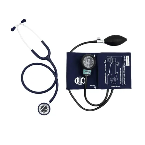 Kit Enfermagem Acadêmico Estetoscópio Azul Unisson BIC e Esfigmomanômetro