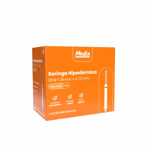 SERINGA 3ML C/AG LUER LOCK 25X0.70 22G UN -  MEDIX