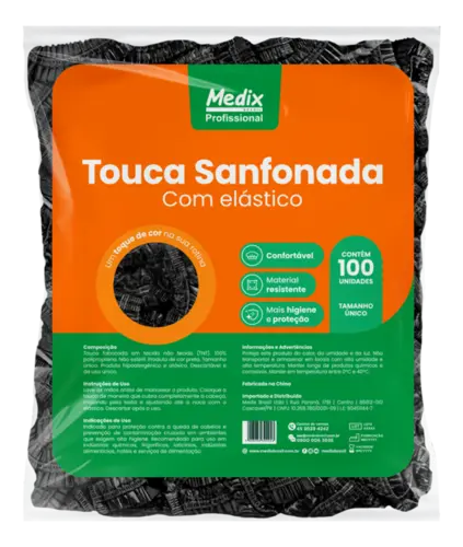 TOUCA SANFONADA C/ELASTICO PRETA 100UN - MEDIX