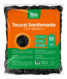 TOUCA SANFONADA C/ELASTICO PRETA 100UN - MEDIX