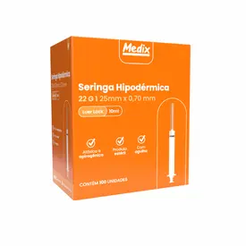 SERINGA DESCARTÁVEL 10 ML COM AGULHA LUER LOCK 25X0,70MM (22G) – MEDIX