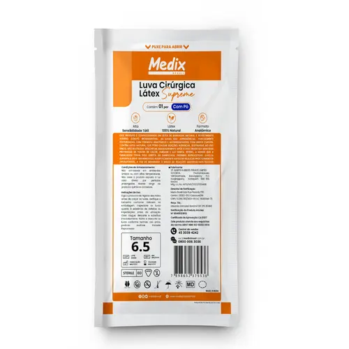 LUVA CIR LATEX SUPREME C/PO MEDIX TAM 6.5 PAR