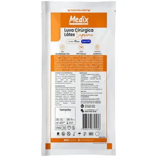 LUVA CIR LATEX SUPREME C/PO MEDIX TAM 7.5 PAR