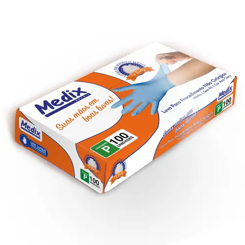 LUVA NITRILICA S/PO AZUL TAM P 100UN - MEDIX