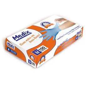 LUVA NITRILICA S/PO AZUL TAM M 100UN - MEDIX