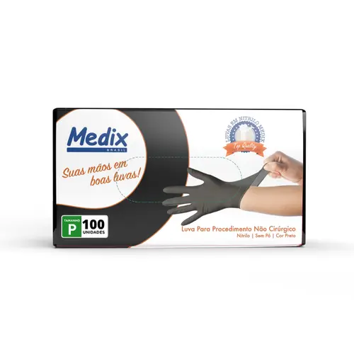 LUVA NITRILICA S/PO PRETA TAM P 100UN - MEDIX