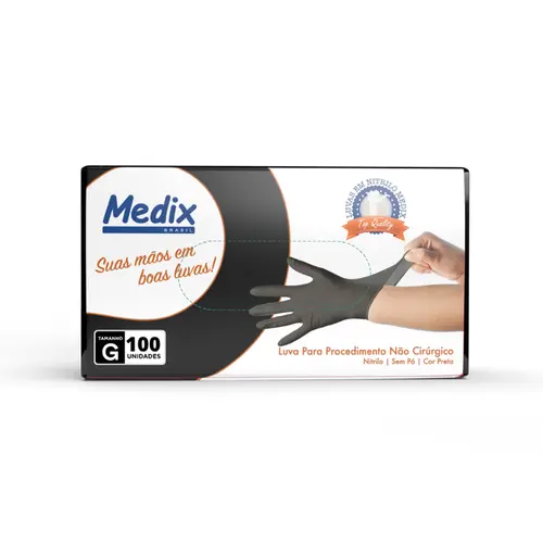 LUVA NITRILICA S/PO PRETA TAM G 100UN - MEDIX