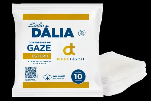 Compressa de Gaze Estéril 7,5 x 7,5 cm 13 Fios c/10 - Desctextil